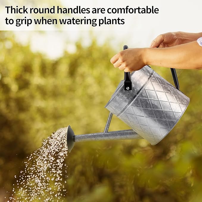 1.75 Gallon Outdoor Galvanized Metal Watering Can for Garden Plants, Vintage Zinc Watering Can with Removable Spray Spout, Ideal for Outdoor Use (Silver)-VerdiqueGarden