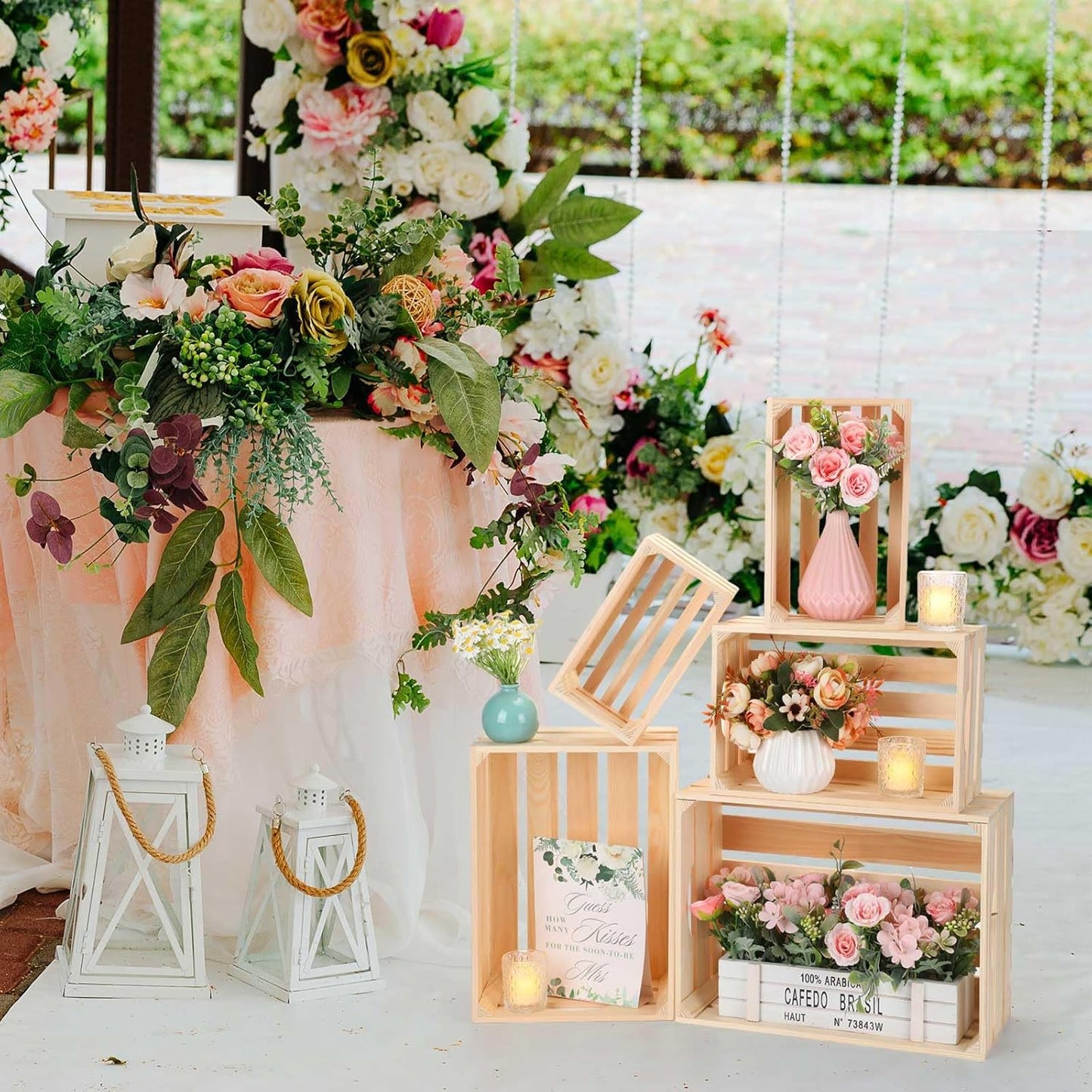 Soaoo 5 Pcs Decorative Nesting Wooden Crates for Storage Display 5 Size Large Small Rustic Wood Decorative Storage Crates with Handle Farmhouse Crate Box Container Made from Pine(Natural Color)-VerdiqueGarden