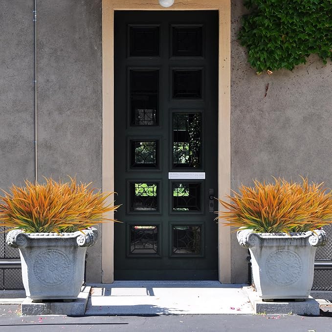 Uieke 6 Bundles Artificial Outdoor Plants UV Resistant Fake Grass Plants Faux Plastic Plants Greenery Shrubs for Home Garden Pathway Window Box Front Porch Summer Fall Decor, Autumn Orange-VerdiqueGarden