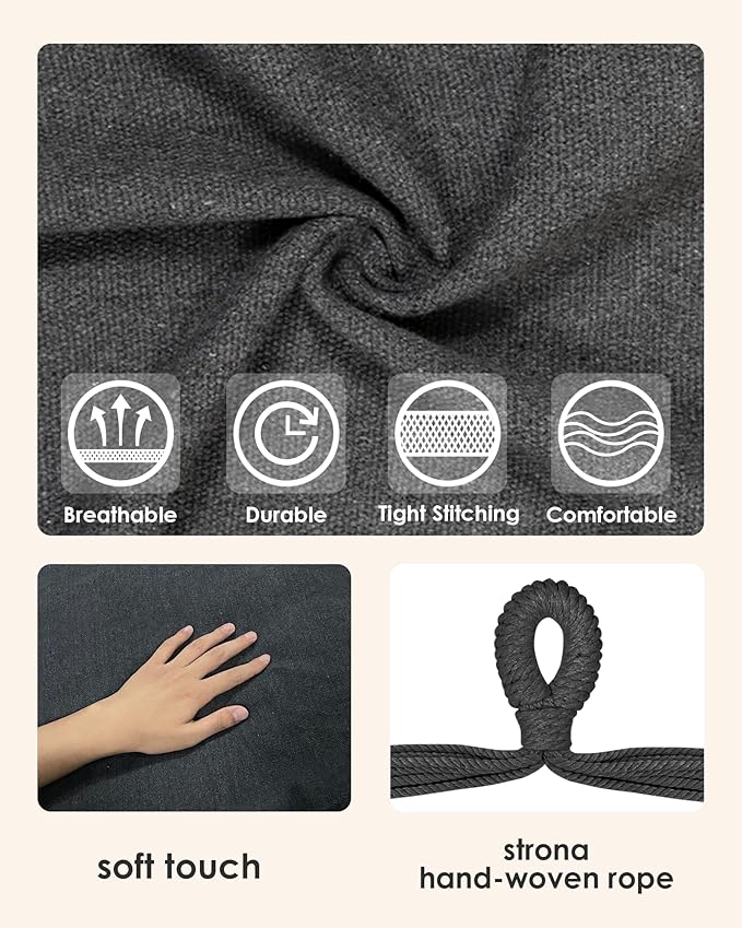 Highwild Hammock Chair Hanging Rope Swing - Max 500 Lbs - 2 Cushions Included - Steel Spreader Bar with Anti-Slip Rings - for Any Indoor or Outdoor Spaces (Grey)-VerdiqueGarden