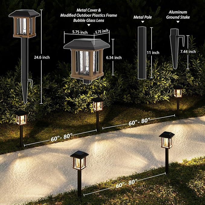 XMCOSY+ Solar Lights Outdoor Waterproof IP65, 25 LM Garden Light for Yard Pathway, Dual-Tone LED Lights with Seed Glass Metal, Solar Powered Landscape Walkway Pathway Decor Lighting (Warm White)-VerdiqueGarden