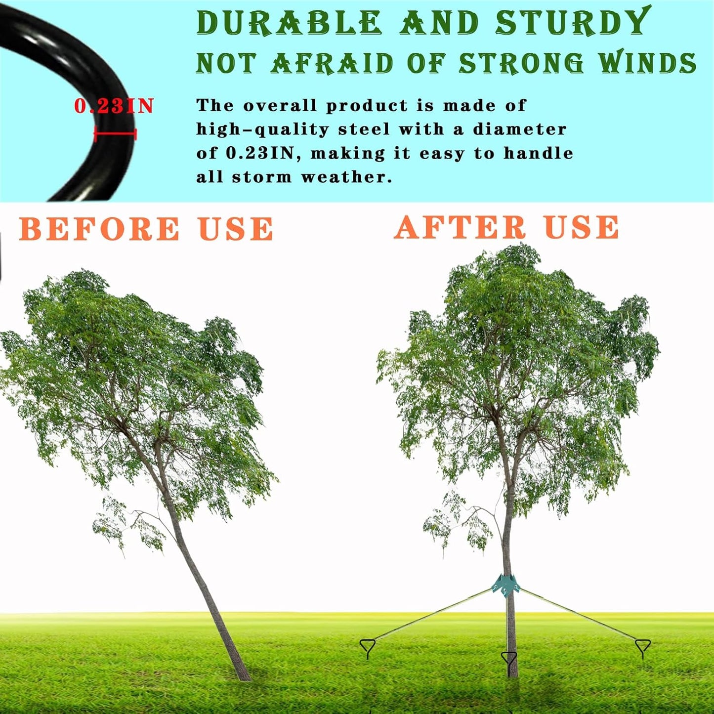 Tree Stake Kits, Tree Stakes and Supports Kits for Hurricane Protection & Bad Weather, Include 3 PCS 15.7" Heavy Duty Spiral Steel Tree Stakes, 3 PCS 15.8" Tree Straps and 3PCS 16.4FT Rope-VerdiqueGarden