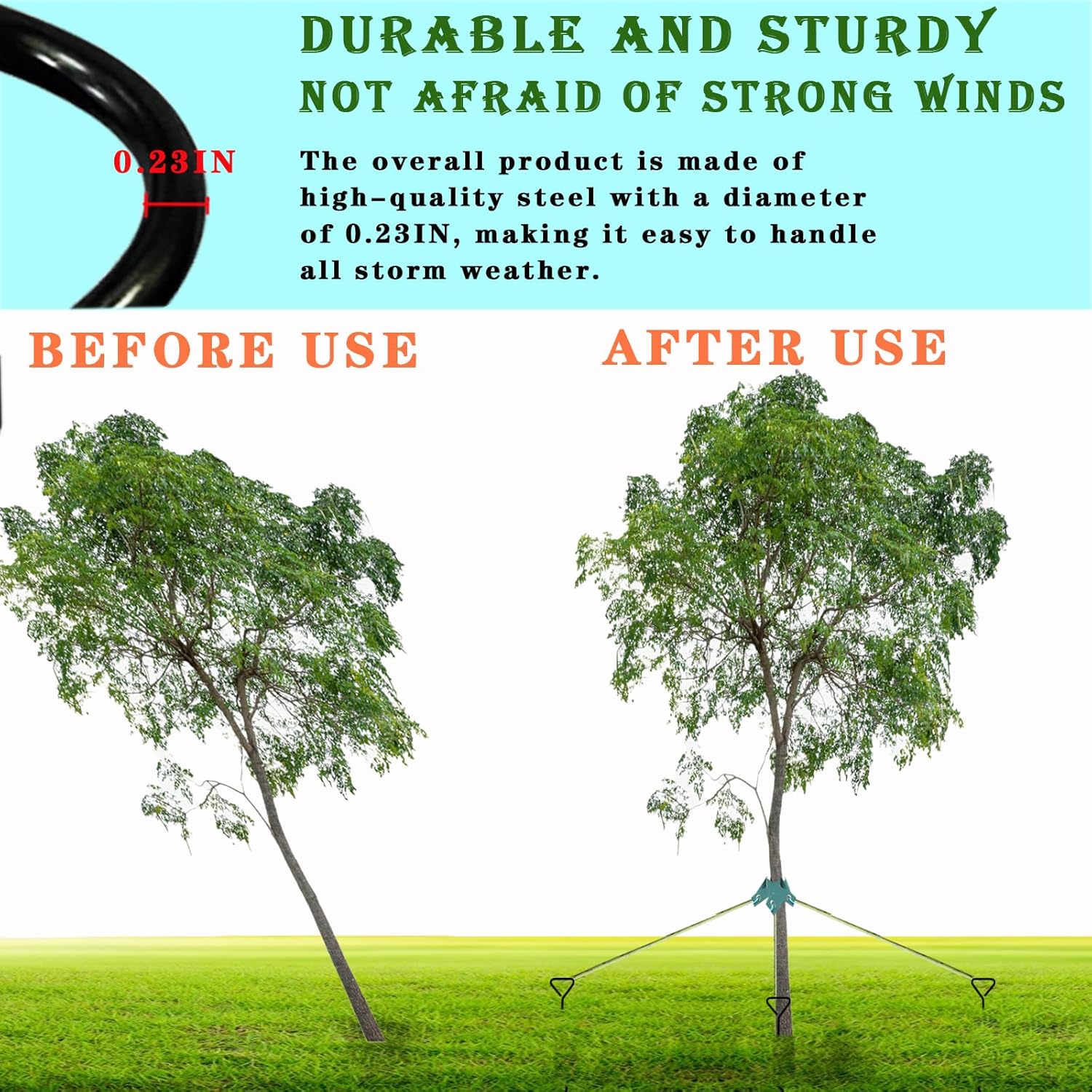 Tree Stake Kits, Tree Stakes and Supports Kits for Hurricane Protection & Bad Weather, Include 3 PCS 15.7" Heavy Duty Spiral Steel Tree Stakes, 3 PCS 15.8" Tree Straps and 3PCS 16.4FT Rope-VerdiqueGarden