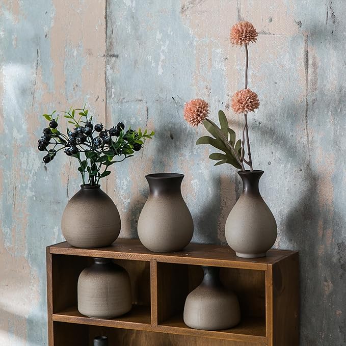 JOJUNO Rustic Bud Vase, Ceramic Small Vase Set of 11, Mini Vases for Fresh and Dried Flowers, Modern Farmhouse Home Decor, Pottery Vases for Living Room, Shelves, Centerpieces for Dining Table-VerdiqueGarden
