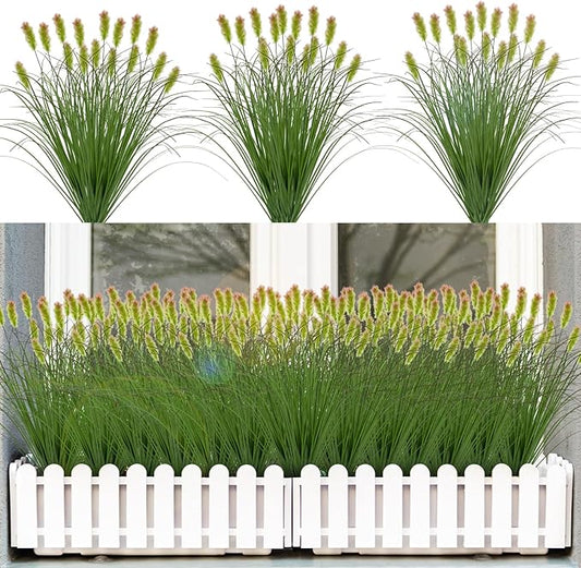 Artificial Grass Plants Outdoor 12 Bunches Fake Onion Grasses with Plush Fake Shrubs Plant Flowers Faux Greenery Wheat Sea Grass for Outside Garden Indoor House Home Office Room Décor (Green & Red）-VerdiqueGarden
