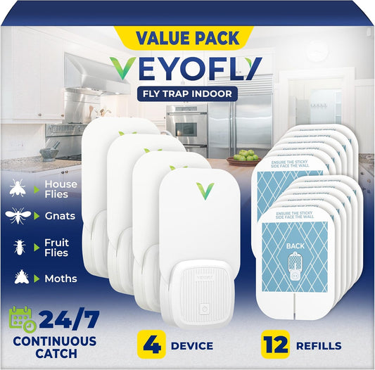 VEYOFLY Fly Trap Indoor, Fruit Fly Traps for Indoors, (4 Device + 12 Refills) Gnat Traps for House Indoor, Fly Catcher Indoor, Plug in Light Flying Insect Trap, Bug Light Killer, Fly Trap-VerdiqueGarden