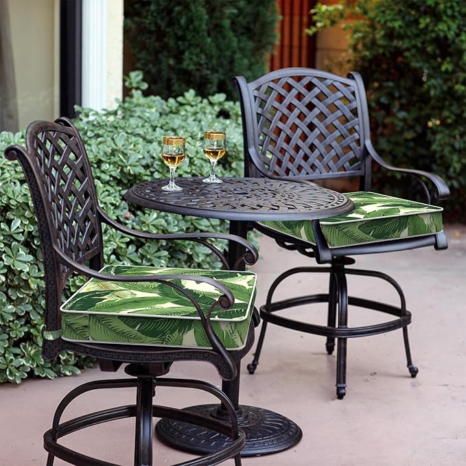 LVTXIII Patio Chair Cushions 19"x19"x3", Water-Repellent Outdoor Seat Cushions for Patio Furniture, Square Chair Pads with Ties for Home Garden Decoration, Set of 2, Swaying Palms Green-VerdiqueGarden