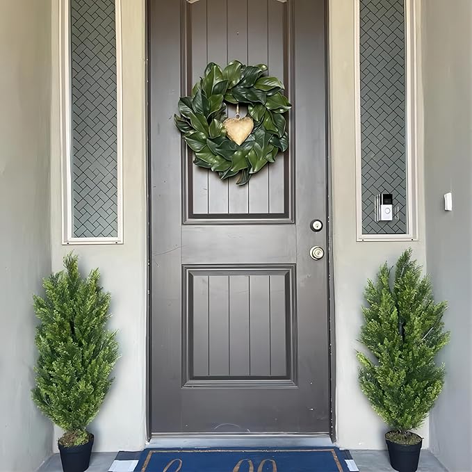 THE BLOOM TIMES 3ft Topiary Trees Artificial Outdoor 2 Pack – UV Resistant Faux Cedar Pine Cypress Bushes and Shrubs, Fake Potted Plants for Front Porch Outside Planter Patio Decor, Set of 2 (3 Foot)-VerdiqueGarden