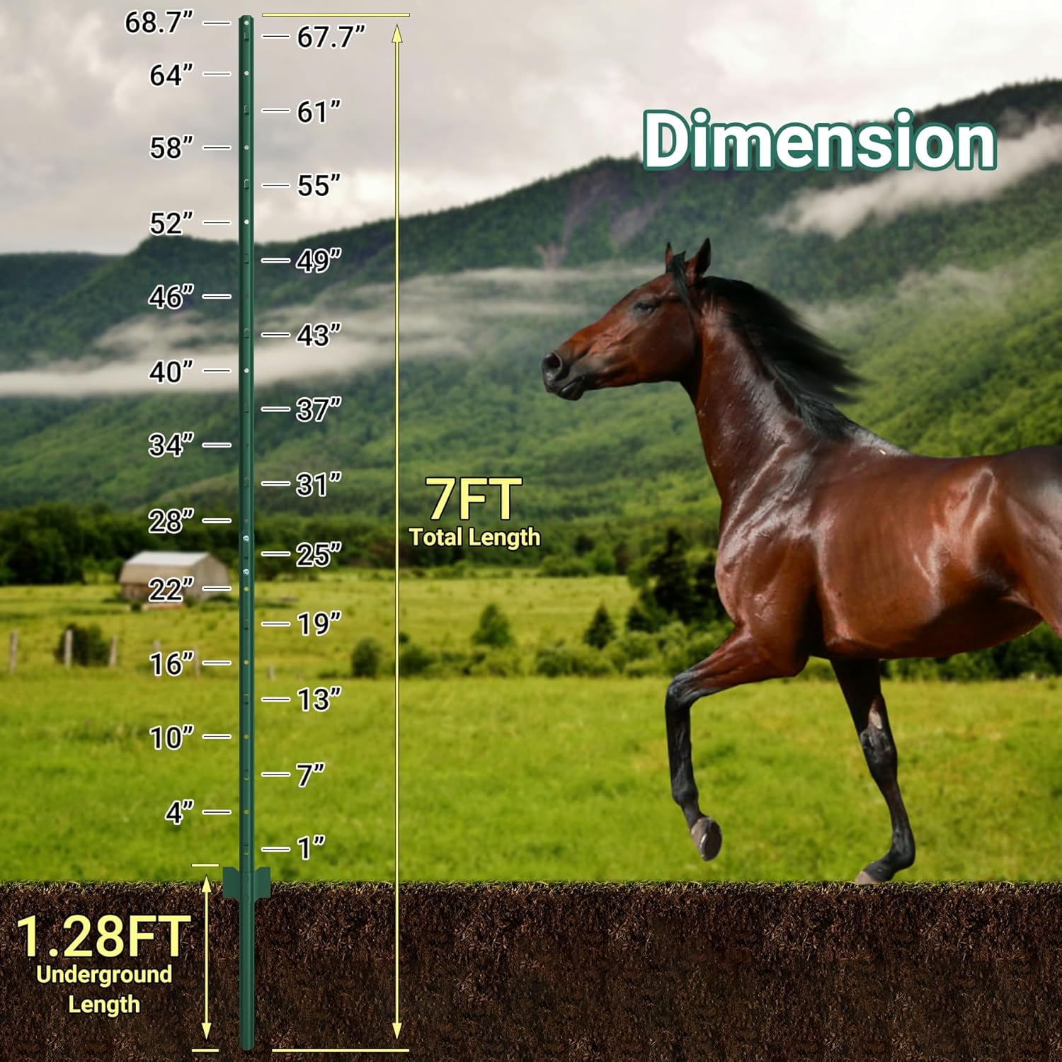 Fence Posts 7 Ft - 16 Pack, Requires Manual Assembly, Heavy Duty Metal Fence Post, No Dig U Post for Farm, Garden, Orchard and Outdoor Wire Fencing (Green)-VerdiqueGarden