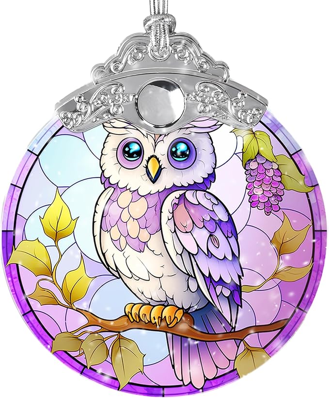 Stained Glass Suncatcher, Jocidea Owl Ornament, Christmas Ornaments, Holidays Ornaments, Christmas Tree Decor, Owl Decor for Home, Owl Gifts-VerdiqueGarden