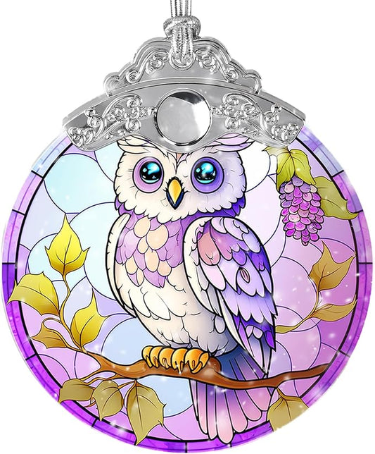 Stained Glass Suncatcher, Jocidea Owl Ornament, Christmas Ornaments, Holidays Ornaments, Christmas Tree Decor, Owl Decor for Home, Owl Gifts-VerdiqueGarden