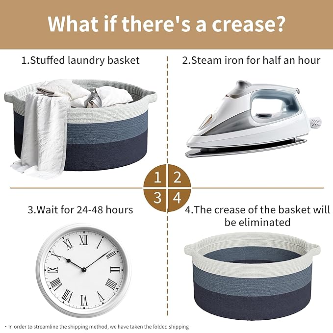 125L Extra Large Blanket Basket, 25" x 16", Jumbo Laundry Woven Basket Decorative Home, Cotton Rope Basket with Handles, Baby Toy Basket for Storage, Gradual Blue-VerdiqueGarden