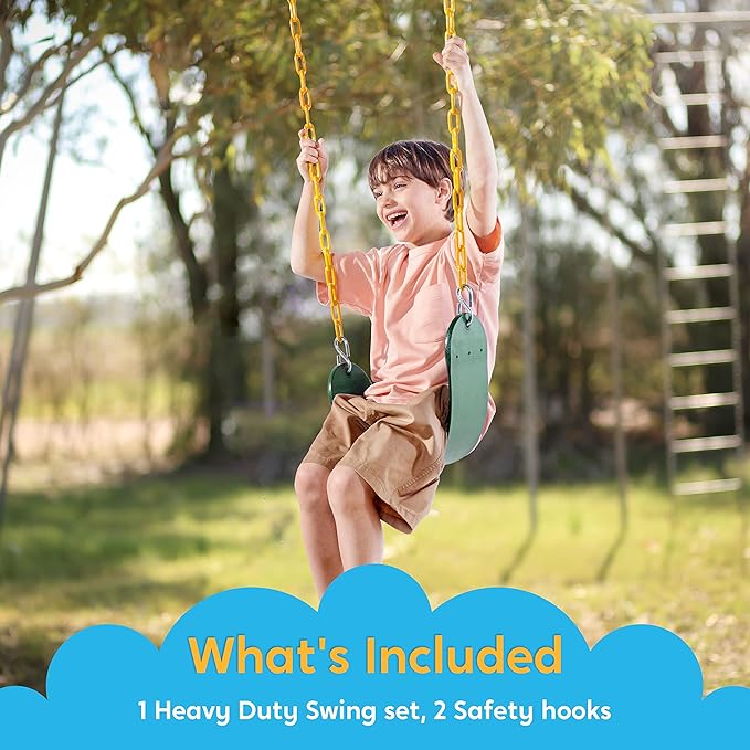 TURFEE Heavy Duty Swing Seat Green Color with 66” Chain, Swing Set Accessories Replacement with Snap Hooks for Kids Outdoor Play Playground-VerdiqueGarden