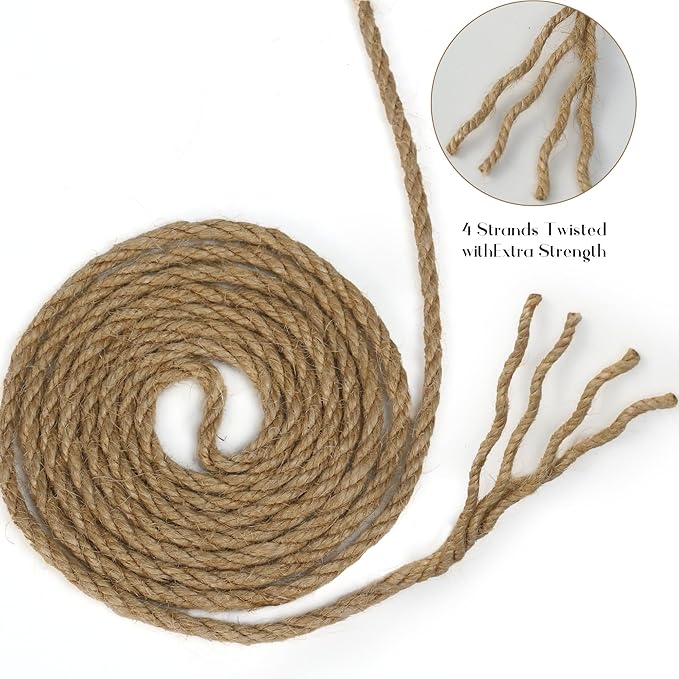 Jute Twine String,164 Feet 1/4 Inch Natural Jute Rope,4ply Thin Ribbon Hemp Twine for Gift Wrapping Craft Plant Garden Christmas Handmade Arts Decoration Packing String Home Decor-VerdiqueGarden