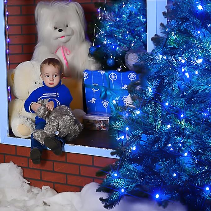 JMEXSUSS 66ft 200 LED Blue Christmas Lights Indoor Outdoor, Connectable Blue String Lights Clear Wire Plug in, 8 Modes Blue Fary Lights for Halloween Tree Party Bedroom Wall Christmas Decoration-VerdiqueGarden