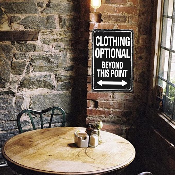 Clothing Optional Beyond This Point Sign Vintage Metal Tin Signs Man Cave Decor Bar Signs Wall Decor For Room Gifts For Men Black Sign 12 X 8 Inch-VerdiqueGarden