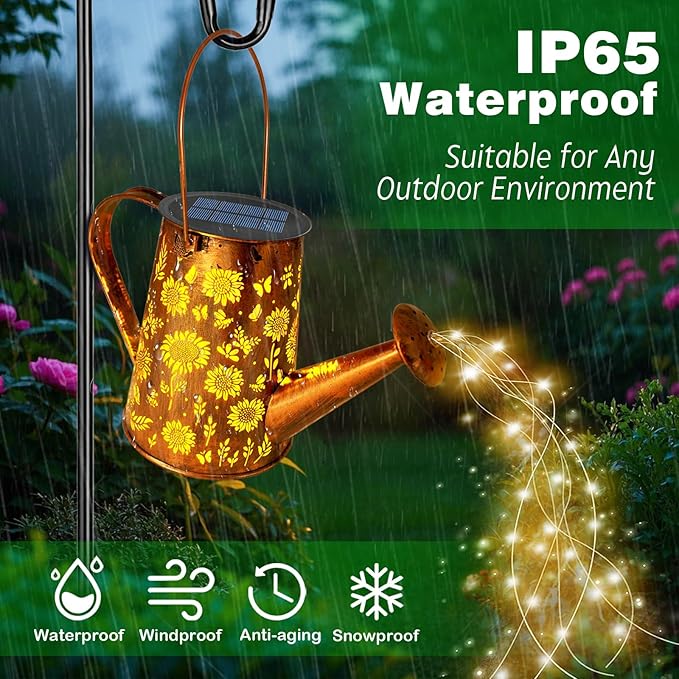 VOOKRY Solar Lights Outdoor Decoration, Large Hanging Metal Solar Watering Can Lights Waterproof Sunflower Garden Decor Yard Lights Outside for Porch Lawn Patio, Birthday Gifts for Women Mom Grandma-VerdiqueGarden