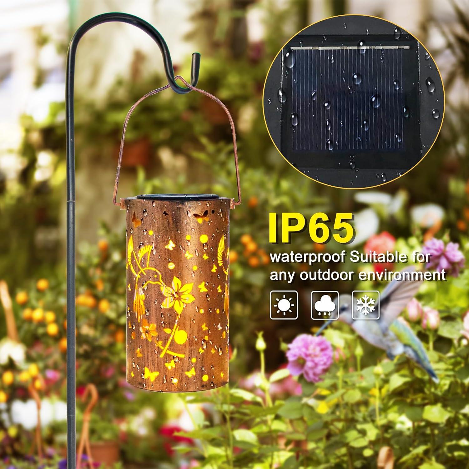 Solar Lanterns Outdoor Waterproof Hummingbirds Birthday Gifts for Women Mom Grandma Garden Decor Metal Hanging LED Decorative Light for Patio Yard Lawn Backyard Front Porch Gardening Gifts-VerdiqueGarden