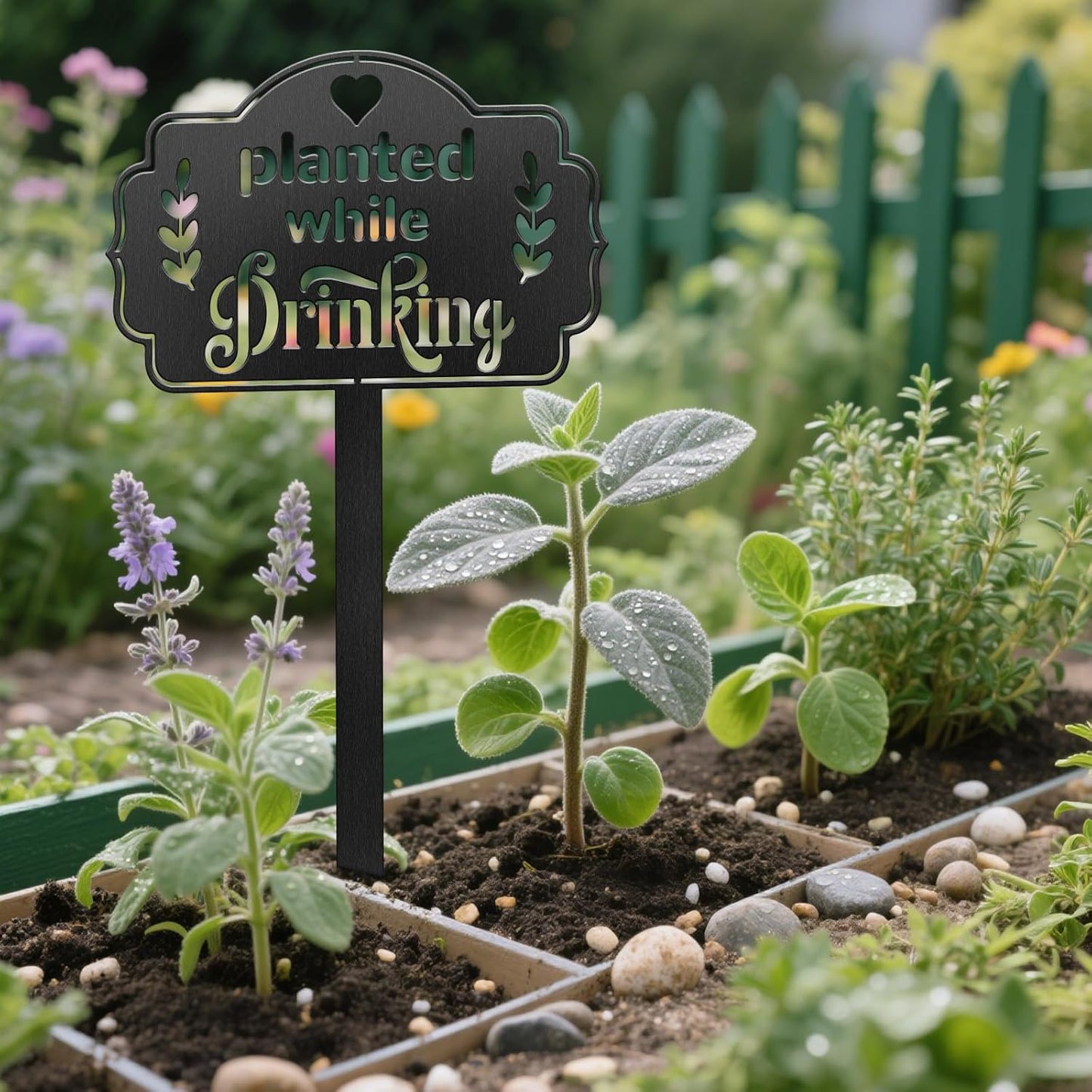 CUTHOLLOW Metal Plant Marker Stake Planted While Drinking for Outdoor Indoor, Waterproof 11.8 inch Cute Garden Plant Labels Sign Tag for Vegetables, Farmhouse Greenhouse Decor - Funny Gardening Gifts-VerdiqueGarden