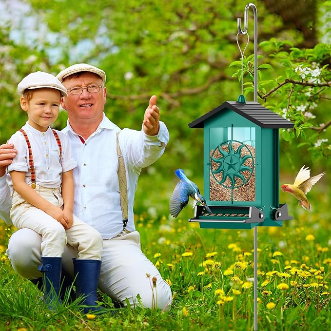 Squirrel Proof Bird Feeders for Outdoors, 5LBS Large Capacity Metal Wild Bird Feeder with Bilateral Weight-Activated Perches, Anti Squirrel Bird Feeders for Outside Finch, Cardinal, Blue Jay (Green)-VerdiqueGarden