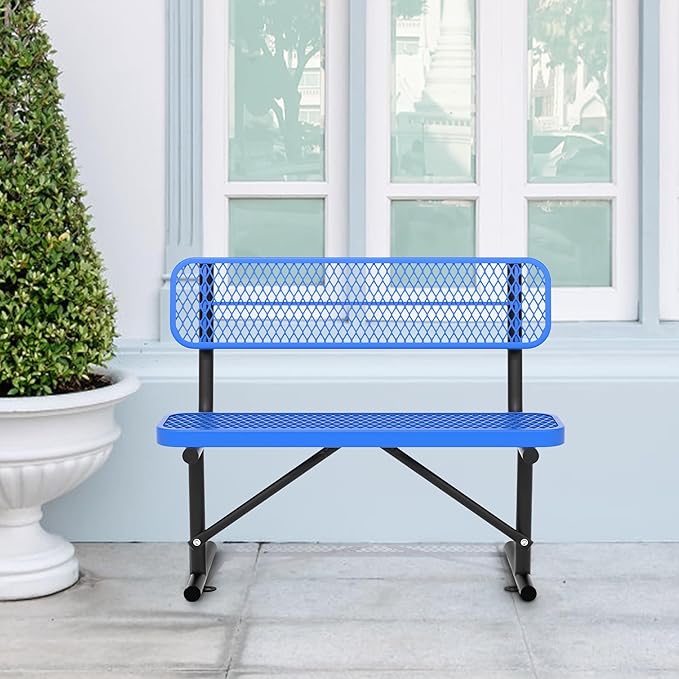 4/6/8 Feet Park Bench for Outside Heavy Duty Metal, Garden Benches Outdoor Bench with Backrest & Portable Frame, for Shopping Malls Stores Parks Patios Decks, Blue-VerdiqueGarden
