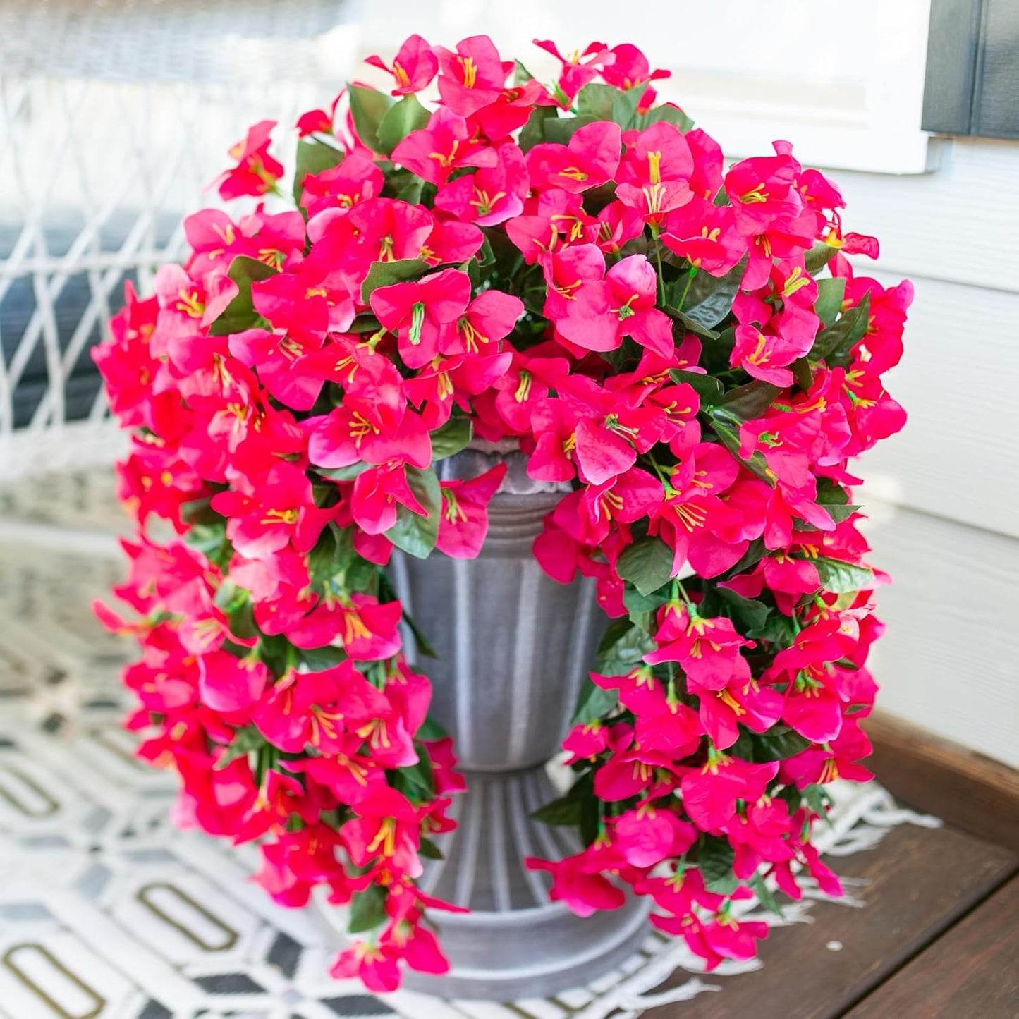 Bougainvillea Artificial Hanging Flowers Plants for Outdoors Decoration, 2pcs Fake Flowers Silk Bougainvillea Vines Realistic UV Resistant Faux Flowers for Planters Porch Patio Urn, Hot Pink-VerdiqueGarden