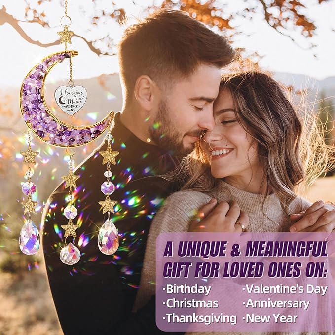 I Love You Gifts for Her Women Wife Girlfriend, Cool Moon Crystal Suncatcher Romantic Birthday Gifts Anniversary Wedding for Mom Her Grandma Wife Couples Wedding Engagement Gifts-VerdiqueGarden