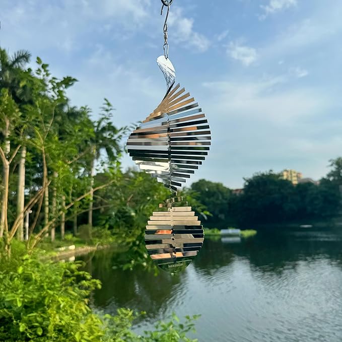 Hanging Wind Spinners Stainless Steel Metal Outdoor Garden Decor, Highly Reflective Bird Deterrent to Scare Birds Away from Yard Patio Farm 12inch-VerdiqueGarden