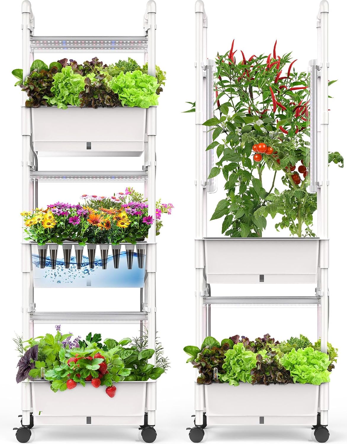 Hydroponics Growing System,AOONEG 42Pods Indoor Herb Garden with LED Grow Light,Hydroponics Growing System Kit with Automatic Timer,Pump System,Adjustable Height (No Seed,Glossy White, 3Layer-42Pods)-VerdiqueGarden