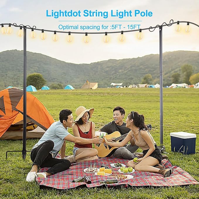 Lightdot Outdoor String Light Poles, 9FT Metal Patio Light Poles Post for Outside with Fork for Outside Hanging Backyard Garden, Deck Lighting Stand for Parties, Wedding, Halloween Decor -6Pack-VerdiqueGarden