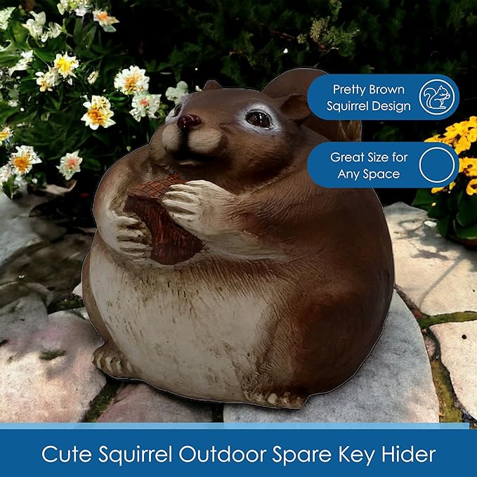 Stocky Squirrel Outdoor Hidden Key Hider and Decorative Patio, Lawn and Garden Statue-VerdiqueGarden