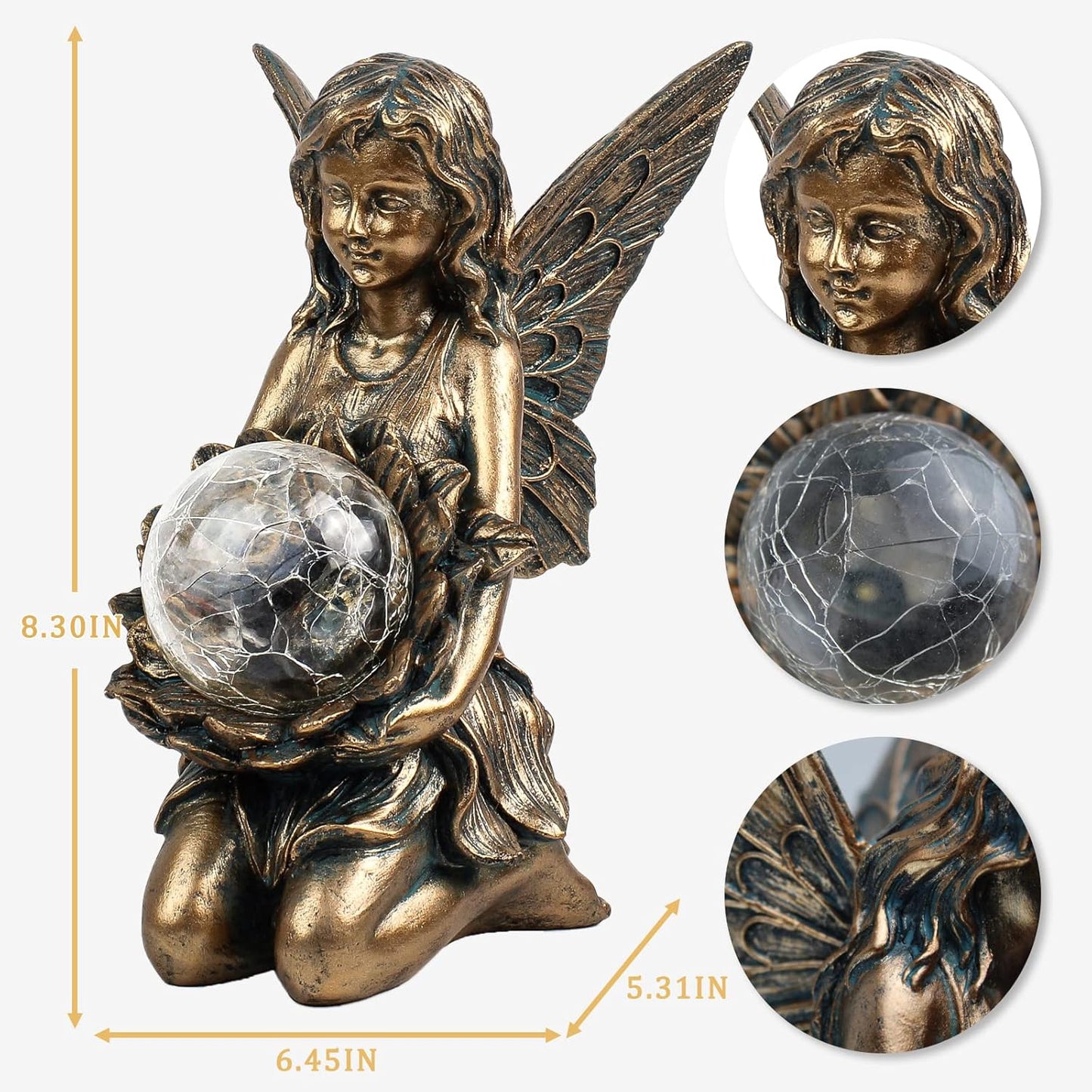 Garden Statues Outdoor Flower Fairy Decor,Solar Powered Outdoor Resin Statues-Patio Lawn Yard Porch, Funny Fairies Ornaments Figurines for Outside Garden Gifts,8.31 Inches Tall-VerdiqueGarden