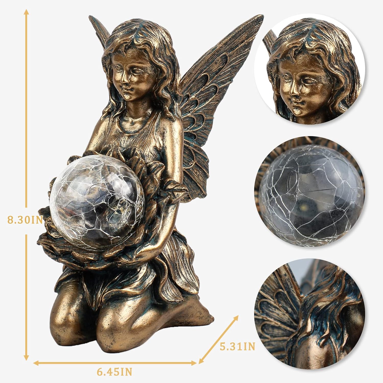 Garden Statues Outdoor Flower Fairy Decor,Solar Powered Outdoor Resin Statues-Patio Lawn Yard Porch, Funny Fairies Ornaments Figurines for Outside Garden Gifts,8.31 Inches Tall-VerdiqueGarden