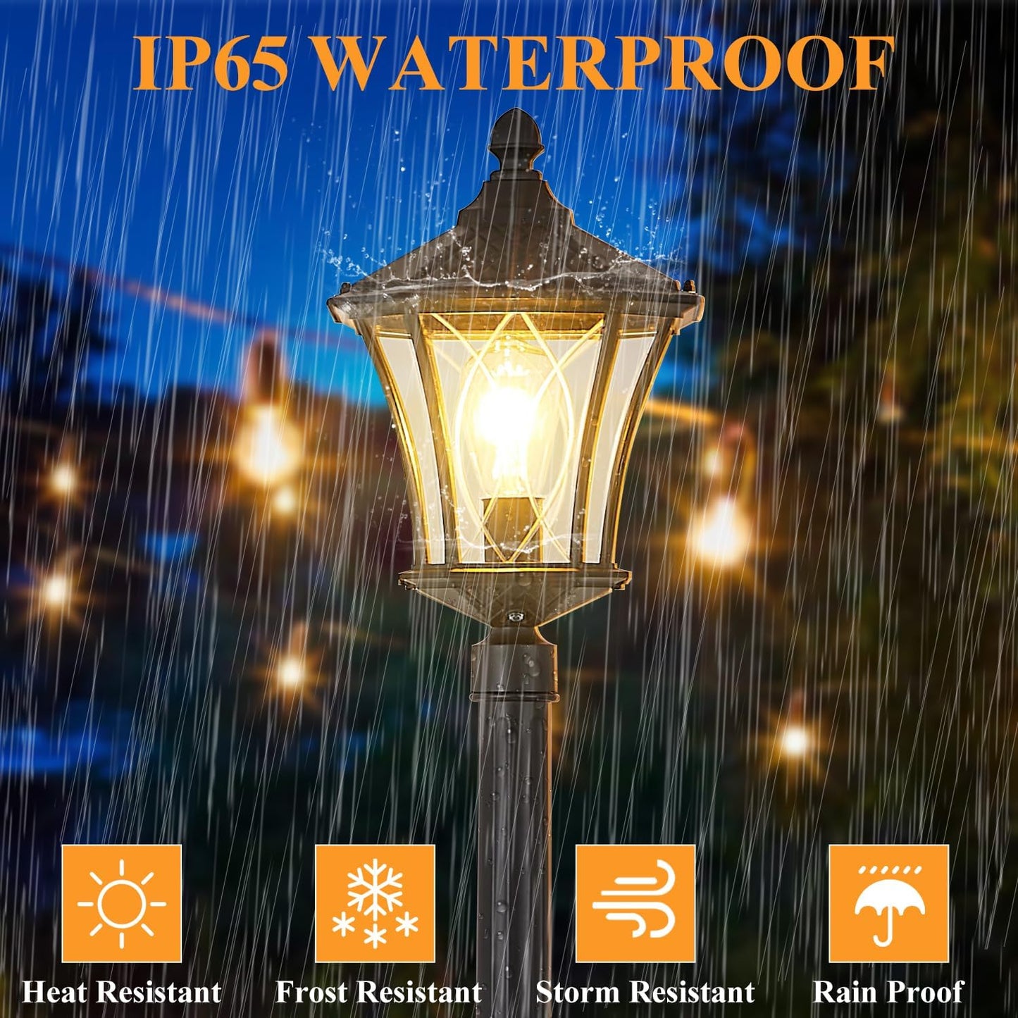 Outdoor Lamp Post Lights with Outlet, Dusk to Dawn Pole Lamp with Patterned Glass, Aluminum Waterproof Outside Street Lights, Hardwired Black Light Pole for Backyard, Garden, Driveway-VerdiqueGarden