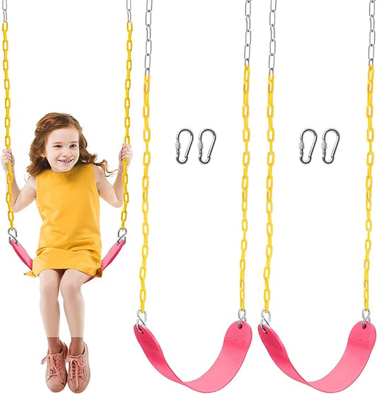 TURFEE 2 Packs Heavy Duty Swing Seat, Swing Set Accessories Replacement with 4 Snap Hooks for Kids Outdoor Play Playground, Trees, Swingsets, Playground(Pink)-VerdiqueGarden
