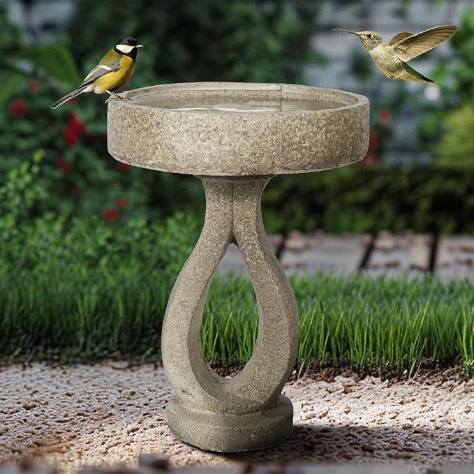 SKYFIRE 21.8”Birdbaths for The Garden Clearance -Concrete Modern Bird Bath for Outside, Yard Statue Decoration for Garden, Patio, Yard, Lawn -15.7”Dia X 21.8”H Contemporary Birdbath with Pedestal-VerdiqueGarden