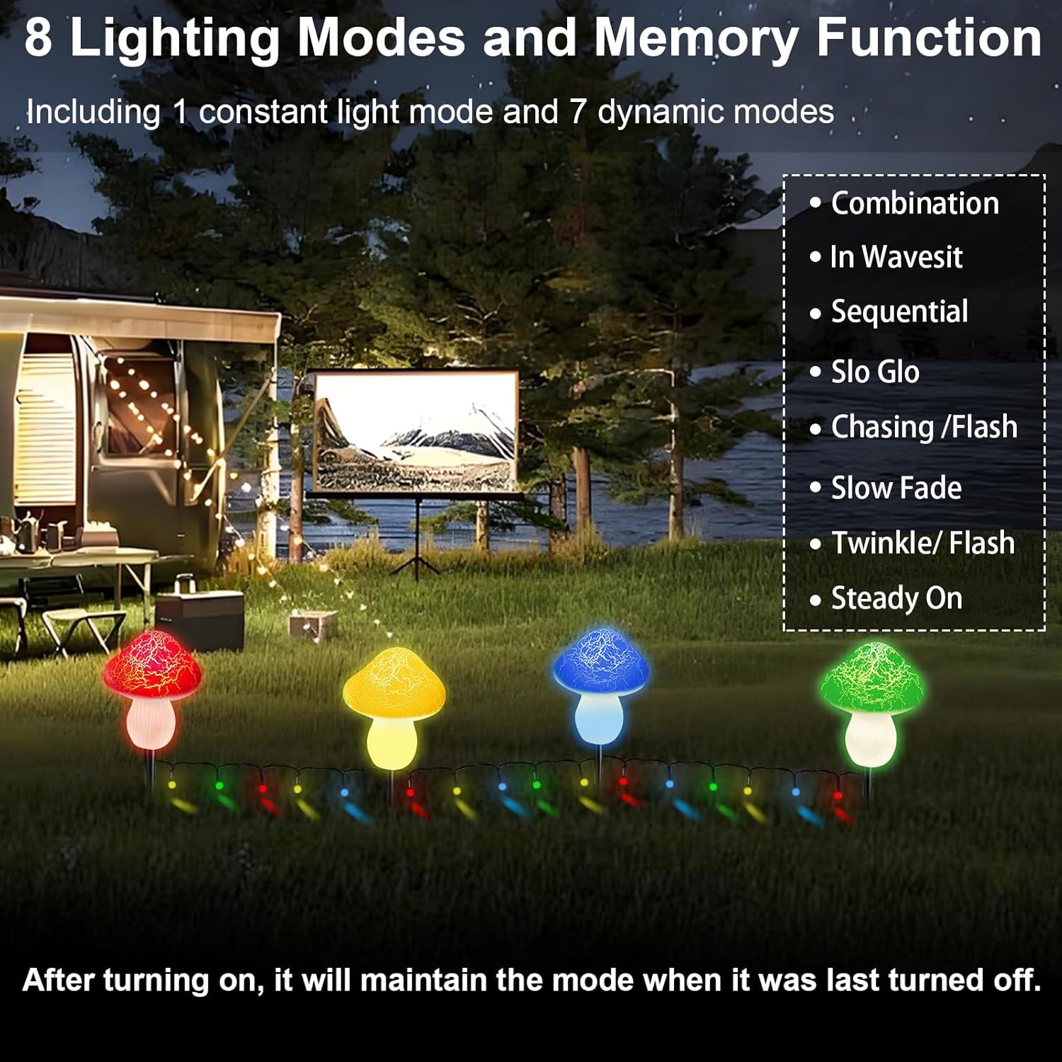 Mushroom Solar Lights Outdoor Decor - 8 Pack 50 LED Crackle Mushroom Lights, 23ft Solar Powered Fairy String Light with 8 Modes, Waterproof for Outside Garden Yard Patio Pathway, Colorful-VerdiqueGarden