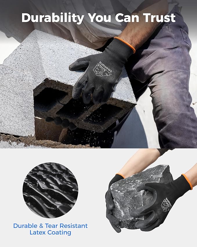 toolant Crinkle Latex Work Gloves Bulk, Rubber Coated Safety Work Gloves for Men and Women, 12 Pairs for Construction, Gardening, Warehouse (Gray, Large)-VerdiqueGarden