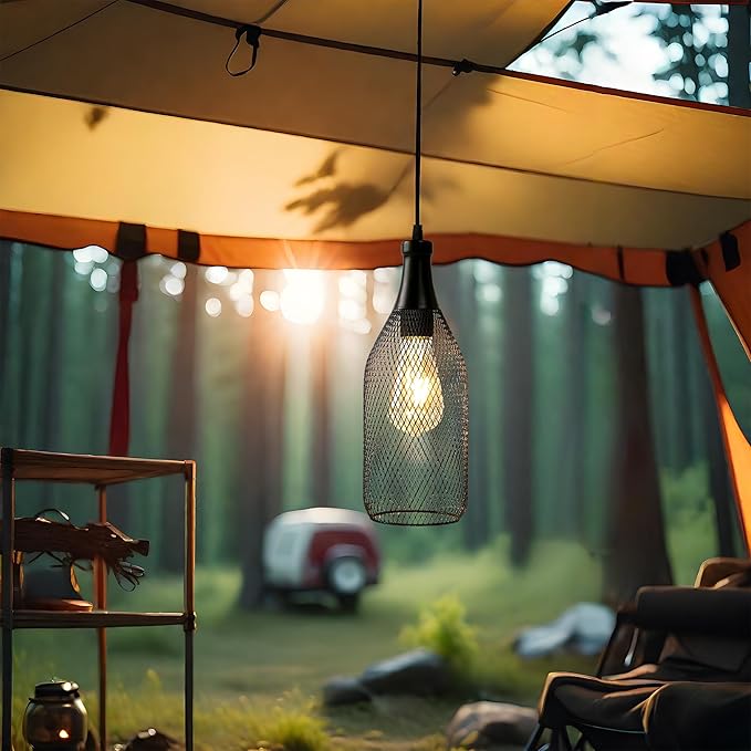 JHY DESIGN Hanging Lamp Black Battery Powered Decorative Pendant Lamp Metal Cage Battery Lamp with 6 Hours Timer for Bar Bedroom Garden Parties Patio Indoor Outdoor Living Room(Wine Bottle Shaped)-VerdiqueGarden
