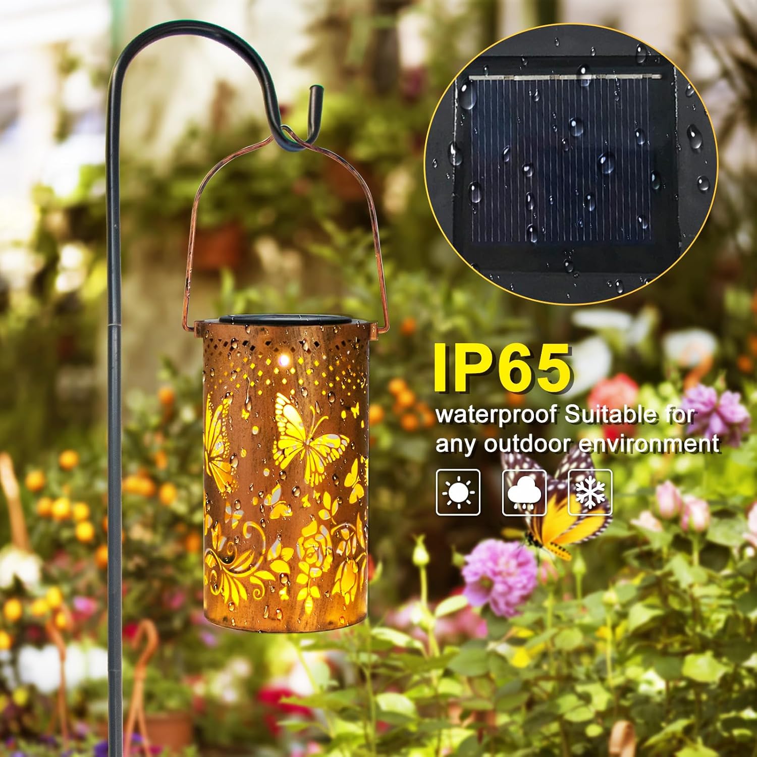 Butterfly Solar Lanterns Outdoor Hanging, Hollowed-Out Metal Waterproof LED Garden Decor Light for Patio Yard Pathway Lawn Front Porch, Christmas Thanksgiving Birthday Gifts for Women Mom Grandma-VerdiqueGarden