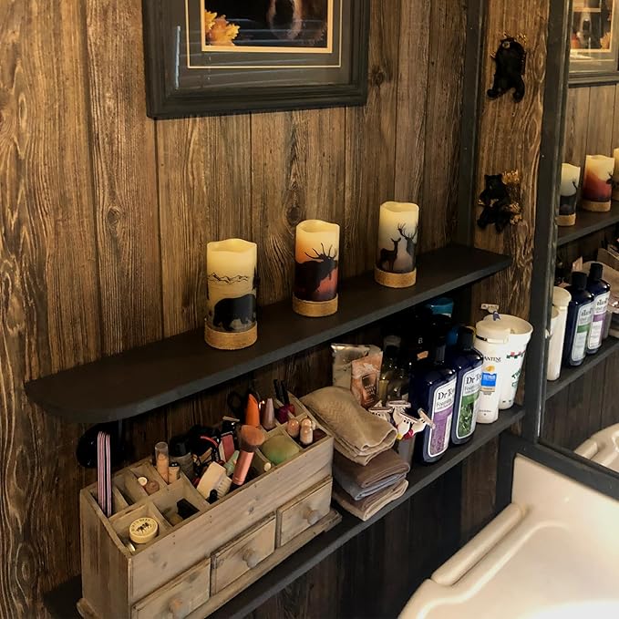 Flickering Flameless Candles with 6H Timer, LED Warm Light Pillar Candles Battery Operated Real Wax with Hemp Rope, Deer, Moose, Bear, Home Table Decoration for Wedding Party-VerdiqueGarden