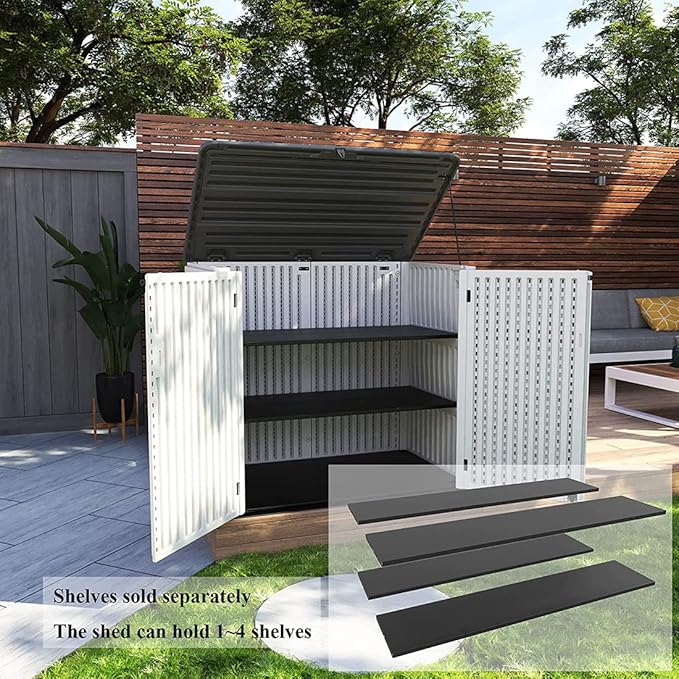 KINYING Larger Outdoor Storage Shed Weather Resistance, Horizontal Outdoor Storage Box Waterproof for Garden, Patios, Backyards, 48 Cu.ft Capacity for Garbage Cans, Lawn Mower, Garden Tools-VerdiqueGarden