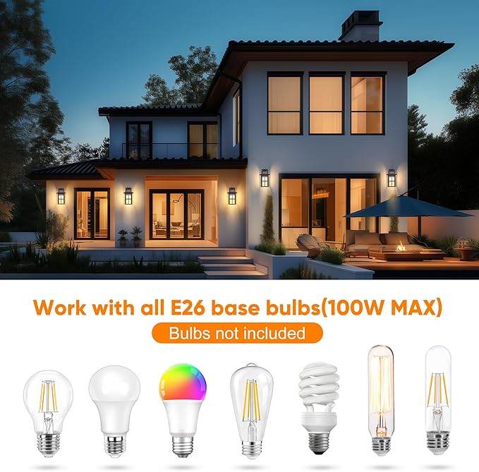 WIHTU Outdoor Wall Lantern, Porch Lights with Glass Shade, Waterproof Wall Sconce Light, ORB Fixtures Exterior Lighting, Aluminum Lanterns, Anti-Rust Front Door Garden-VerdiqueGarden