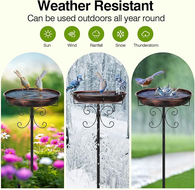 Daoeny 35In Metal Bird Bath for Outside, Vintage Freestanding Birdbaths & Birdfeeder, Bird Baths Feeder Bowl for Outdoors Garden Patio Yard Lawn Decor, Upgraded 5-Pronged Base (Antique Bronze)-VerdiqueGarden