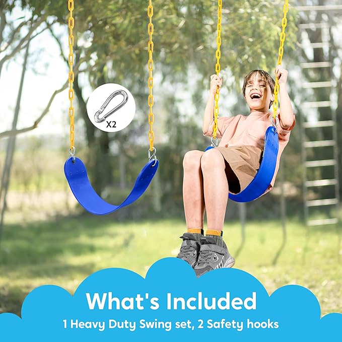 TURFEE Swing for Outdoor Swing Set - Pack of 1 Seat Replacement Kit with Heavy Duty Chains - Backyard Swingset Playground Accessories for Kids (Blue)-VerdiqueGarden