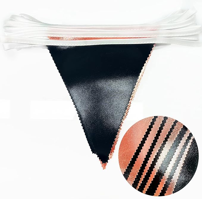 Black Rose Gold Party Decorations Triangle Pennant Banner Flag Rose Gold Black Metallic Fabric Bunting Garland for Graduation Birthday Wedding Engagement Bachelorette Celebration Hen Party Supplies-VerdiqueGarden