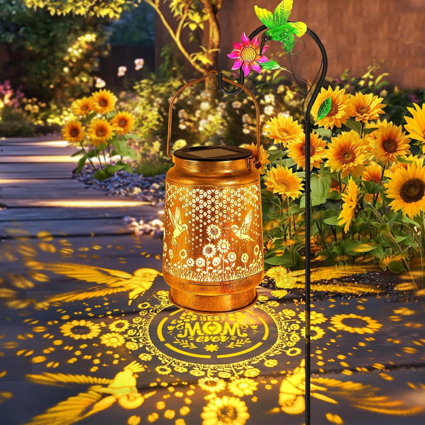 Hummingbird Solar Lanterns Outdoor Garden Decor, Birthday Gifts for Women Mom Grandma Hanging Metal Solar Lights Waterproof LED Decoration with Shepherd Hook Outside for Garden Yard Porch Lawn Patio-VerdiqueGarden