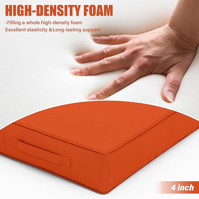 Patio Chair Cushions 22 X 22 X 4 Inch Waterproof Outdoor Seat Cushions for Patio Furniture, Outdoor Sofa Couch Pads with Ties & Handle, Set of 2, Orange-VerdiqueGarden