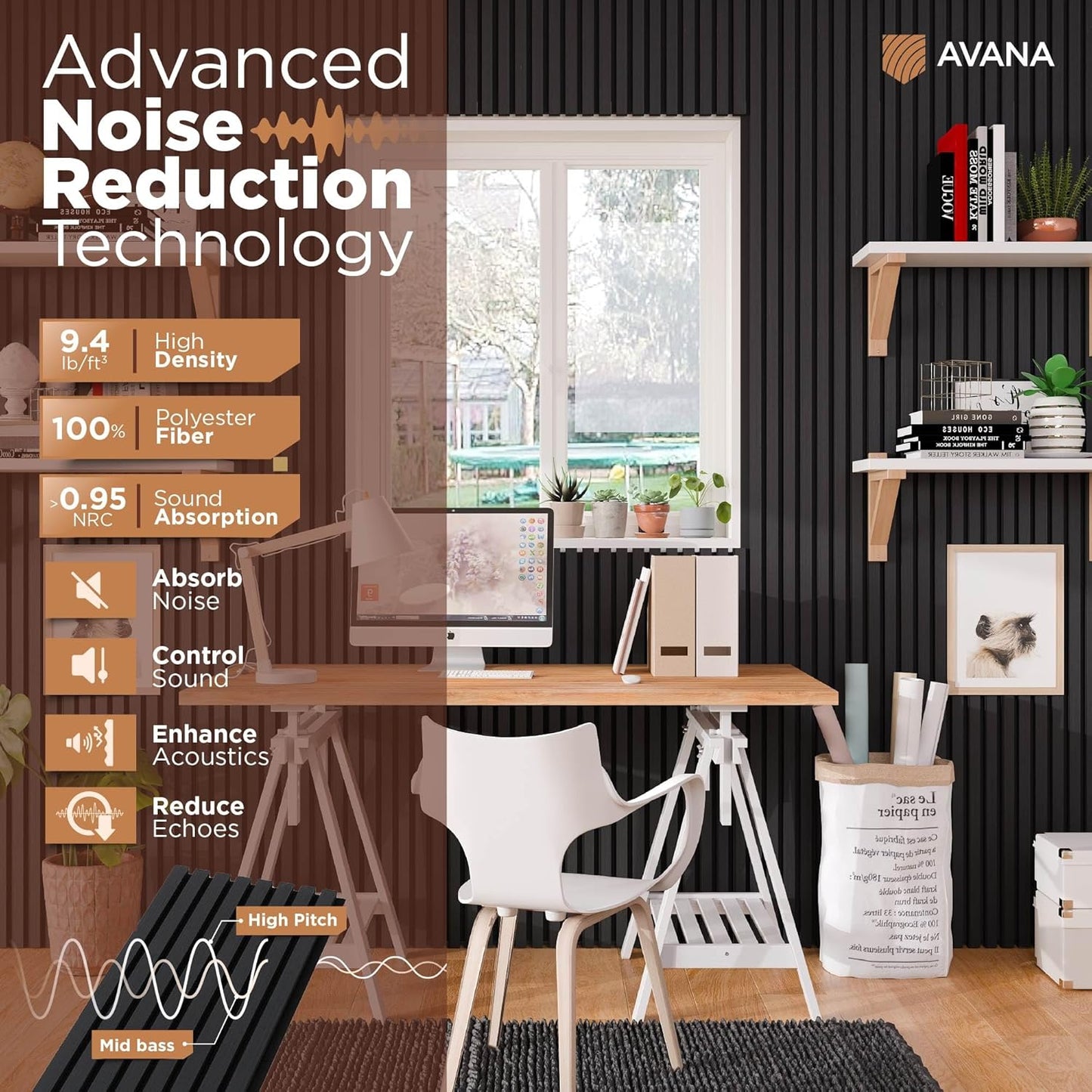 Avana Acoustic Wood Wall Panels – 94.4 x 12.6 Inch Black Oak Acoustic Panels 4 PCs – Wall Panels For Interior Wall Decor For Homes, Offices, Studios – Pleasing Decorative Wood Panels For Wall-VerdiqueGarden