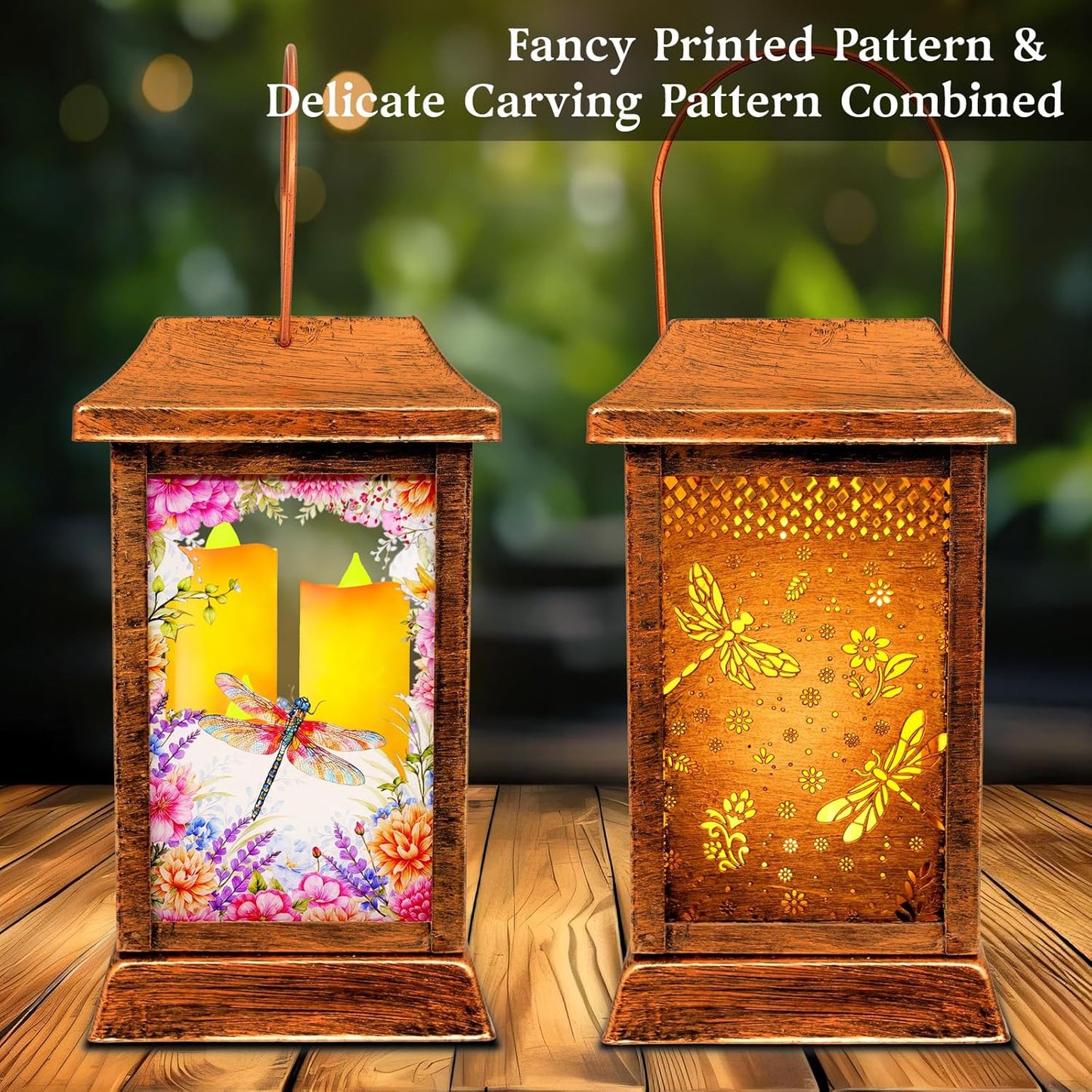 Dragonfly Solar Lanterns Outdoor Waterproof, Metal & Glass Hanging Lights Garden Decor, Birthday Gifts for Women Mom Grandma Mothers Day, Decorative Lights for Outside Yard Patio Backyard Porch-VerdiqueGarden